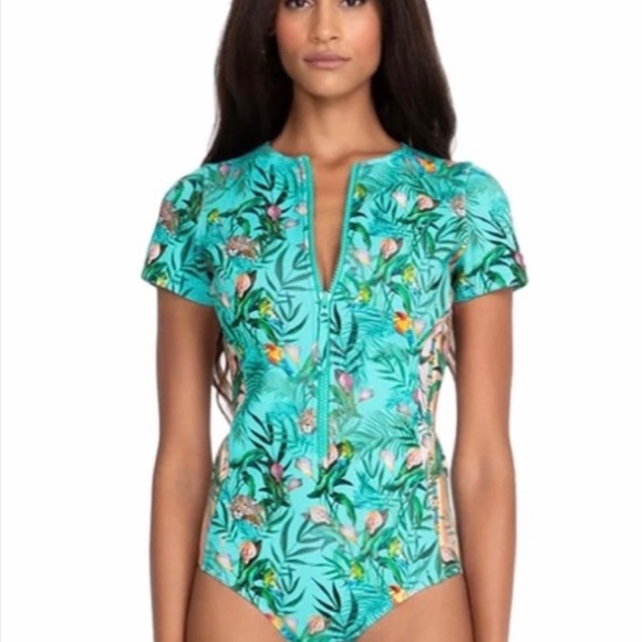 Johnny Was Taina Swimsuit Blue M Medium Fly Neoprene One Piece NWT $298 - Picture 8 of 8